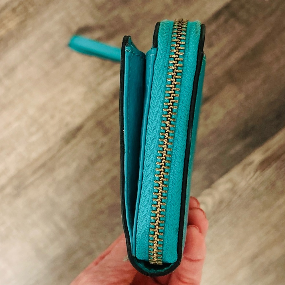 Kate Spade Lg Continental turquoise pebbled leather wristlet wallet new - Picture 6 of 6